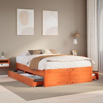 vidaXL Cama Sin Colch&oacute;n Con Cajones Madera De Pino Marr&oacute;n 140x190 Cm Vidaxl