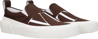 Valentino Garavani Mens Brown Fabric Slip-On Loafers