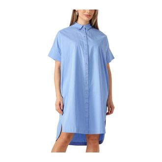 Selected Kleedjes, Dames, Blauw, M, Katoen, Blauwe Korte Overhemdjurk Charme