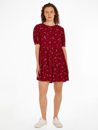 Tommy Jeans Blusenkleid TOMMY JEANS TJW FLORAL TIERED ALINE DRESS, Damen, Gr. XS (34), N-Gr, schwarz (mountain floral), Web, Obermaterial: 100% Viskose, bedruckt,