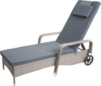 Hhg [nunca Usado] Tumbona Poly-rattan Carrara, Tumbona Relax Tumbona De Jard&iacute;n, Alu, Gris, Coj&iacute;n Gris Oscuro