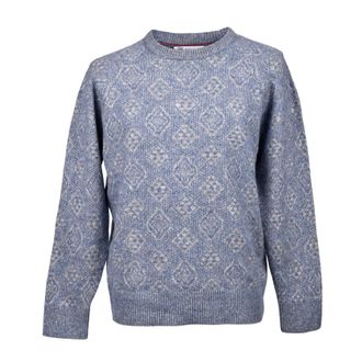 Brunello Cucinelli Sky Blue Wool Blend Patterned Sweater, Brand Size 46 (US Size 36)