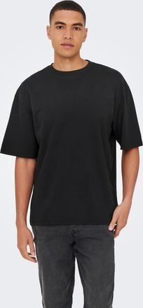 Only & Sons Rundhalsshirt ONLY & SONS ONSCASPIAN AUT SS TEE, Herren, Gr. XXL, schwarz, Jersey, Obermaterial: 61% Baumwolle, 22% Elastomultiester, 17% Polyester, u