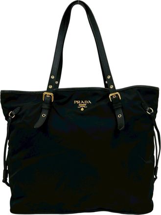 Prada Black Nylon Leather Shoulder Bag Tote Bag (Pre-Owned)