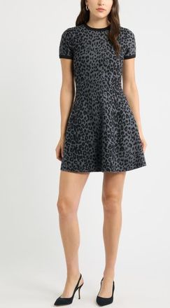 Chelsea28 Fit & Flare Sweater Dress in Grey Leopard Knit at Nordstrom, Size Xx-Small