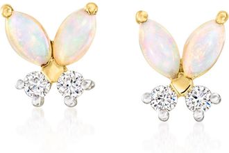 RS Pure by Ross-Simons Opal and. Lab-Grown Diamond Butterfly Earrings in 14kt Yellow Gold
