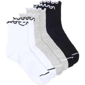 Nordstrom Athleisure Lettuce Edge Assorted 3-Pack Ankle Socks in White- Grey- Black at Nordstrom, Size 9