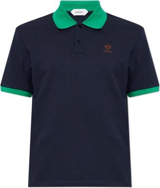 Versace Polo met geborduurd logo - Heren - Polos - Blauw - L - Katoen - Tops