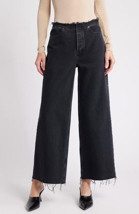 Frame Denim Le Distressed Nonstretch Low Rise Wide Leg Cutoff Jeans in Inkwell at Nordstrom, Size 27