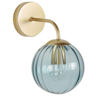 Beliani Beliani - L&aacute;mpara De Pared De Vidrio Azul Dorado 28 Cm Aplique Pantalla Globo Art Deco Boomi