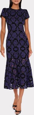 Milly Floral Embroidered Dress In Navy/black