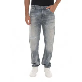 HUGO BOSS Jeans, Heren, Grijs, W35, Katoen, Vintage Finish 5-pocket Jeans met uitsparingen