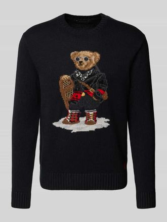 Polo Ralph Lauren Strickpullover aus Baumwoll-Kaschmir-Mix mit Motiv-Print in Black, Gr&ouml;&szlig;e XL