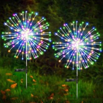 OEM Paquete De 2 Luces Solares Con Forma De Fuegos Artificiales, 200 Led, 8 Modos, Resistentes Al Agua, Para Jard&iacute;n Y Camino