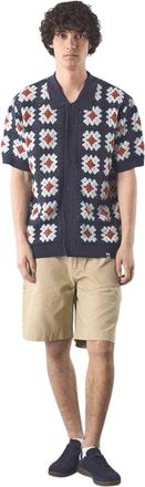 Pretty Green Herenoverhemd van Timperley met geometrisch haakpatroon en getailleerde pasvorm (Marine)