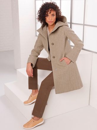 Manisa Wollmantel MANISA, Damen, Gr. 44, braun (braun, ecru, gemustert), 70% Wolle, 20% Polyester, 10% Polyamid, M&auml;ntel Wollmantel