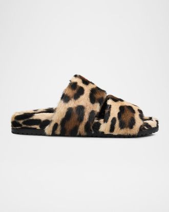 Dolce & Gabbana Men & apos;s Leo Leopard-Print Goat Hide Slides