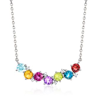 Ross-Simons Scattered Multi-Gemstone Curved Necklace in Sterling Silver