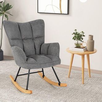Costway Linen Nursery Rocking Chair Modern Rocking Accent Chair Glider Rocker Armchair
