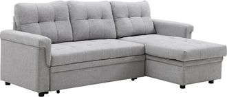 Vente-Unique Sof&aacute; cama rinconera reversible en tela gris claro DERAMOP