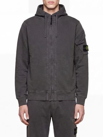 Stone Island Felpa con cappuccio e zip in cotone con logo Compass