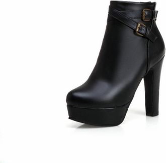 Generic Womens Round Toe Casual Ankle Boots with Buckle Strap & Block Heel, Side Zipper Short Evening Booties,Black,5.5 UK