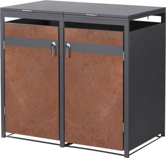 ML Design Ml-design Cobertizo De Exterior Para 2 Cubos De Basura De 240l 132x80x120cm Antracita Con Acabado &Oacute;xido Mueble Cubrecontenedor De Acero Resistente Con