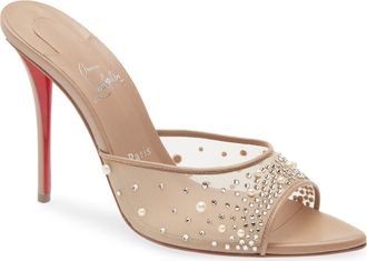 Christian Louboutin Miss Z Crystal Embellished Mesh Pointed Toe Sandal in Blush/Blush at Nordstrom, Size 10.5Us