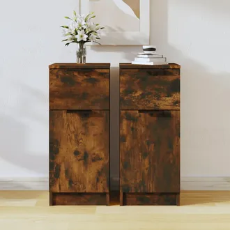 vidaXL Vidaxl - Aparadores 2 Uds Madera Contrachapada Roble Ahumado 30x30x70 Cm