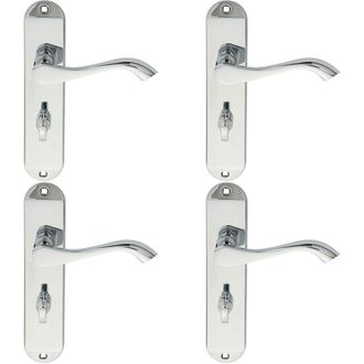 Loops 4x PAIR Curved Lever on Chamfered Bathroom Backplate 180 x 40mm Polished Chrome