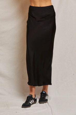 perfectwhitetee Genevieve Satin Slip Skirt In Black