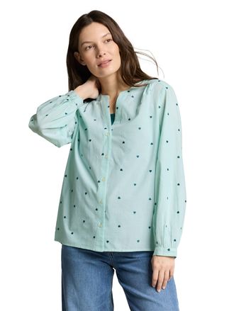 Tom Tailor Klassische Bluse TOM TAILOR, Damen, Gr. 34, blau haze heart design, Web, Obermaterial: 100% Baumwolle, bedruckt, regular fit normal, Manschette, Bluse