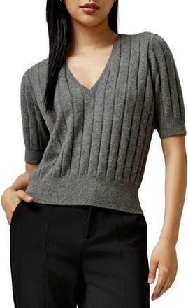 LilySilk V-Neck Cashmere T-shirt in Medium Gray at Nordstrom, Size Large