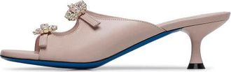 Loriblu Muiltjes in glanzend leerkleur bloemblaadje met kristallen - Dames - Muiltjes - Roze - 37 EU - Leer - Schoenen