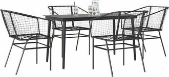 vidaXL Juego De Comedor Jard&iacute;n 5 Piezas Rat&aacute;n Sint&eacute;tico Vidrio Negro Vidaxl