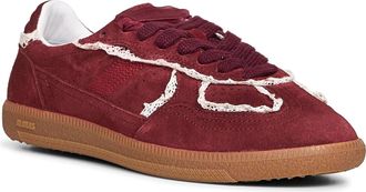 Alohas Womens Burgundy Suede Sneakers With Crochet Details Leather Trainers