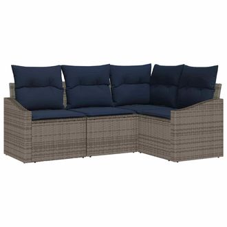 vidaXL Conjunto De Sof&aacute;s De Jard&iacute;n Con Coj&iacute;n 4 Pcs Gris Y Azul Marino Vidaxl