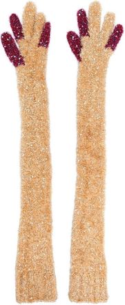 Kiko Kostadinov extra-long glitter-knit gloves - women - Metal/Nylon/Polyester/Viscose - One Size - Gold