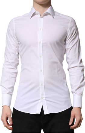 Dolce & Gabbana White Gold Long Sleeves Men Dress Formal Shirt Cotton Nylon Elastane