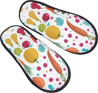 Generic Portable Mens Slipper Healthy Food print Mens Slipper Plush Womens Slippers for Indoor Guest Hotels M