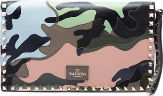 Valentino Pre-owned Valentino Canvas and Nappa Camouflage Rockstud Wristlet Clutch Ladies KNUSDC62BLOKLZZQ