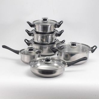 Trade Shop TrAdE Shop Traesio - Set Batteria Di Pentole 12pz In Acciaio Inox Ad Induzione Coperchi Con Valvola Sicurezza