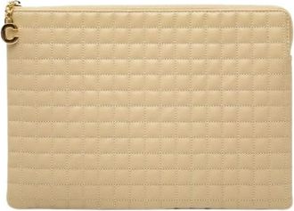 Celine Pre-owned Vintage Quilted Leather Clutch - Dames - Vintage Clutch - Beige - ONE Size - Leer - Vintage