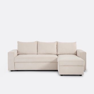 La Redoute Interieurs 3-zits hoekslaapbank met opbergruimte, fijn ribfluweel, FLO