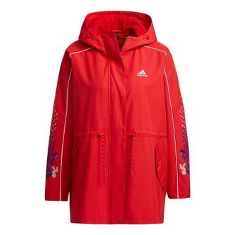 adidas (WMNS) adidas Cny Jkt Warm New Year Series Sports Printing Pattern Hooded Fleece Lined Jacket Red GP0626
