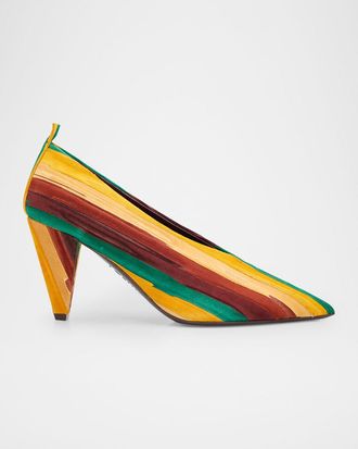 Loewe 85mm Origami Cubic Striped Suede Pumps