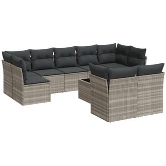 vidaXL Set Sof&aacute;s Jard&iacute;n 10 Pzas Con Cojines Rat&aacute;n Sint&eacute;tico Gris Claro Vidaxl
