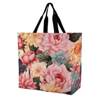 Generic Flower Pattern Tote Bag Durable Shopping Bag Lightweight Shoulder Bags For Ladies Work Beach