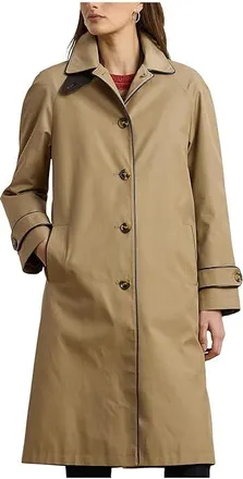 Lauren Ralph Lauren Pu Trim Balmacaan 42 Womens Coat Sand : SM, Cotton/Polyester