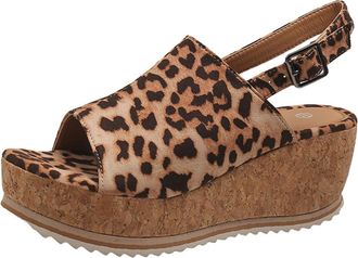 Generic Womens Wedges Sandals Ladies Leopard Print Retro Platform Sandal Open Toe Sliders Sandals Ankle Strap Adjustable Buckle Roman Fish-Mouth Wide Fit Shoe